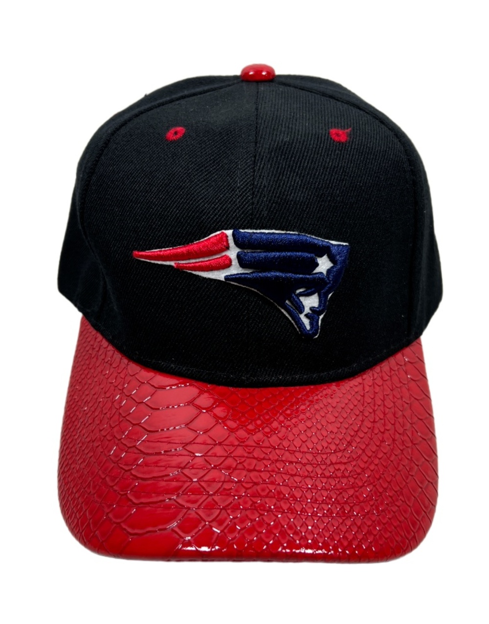 New England Patriots Logo Snake Skin Visor Red Blue Hat Adjustable Football Cap